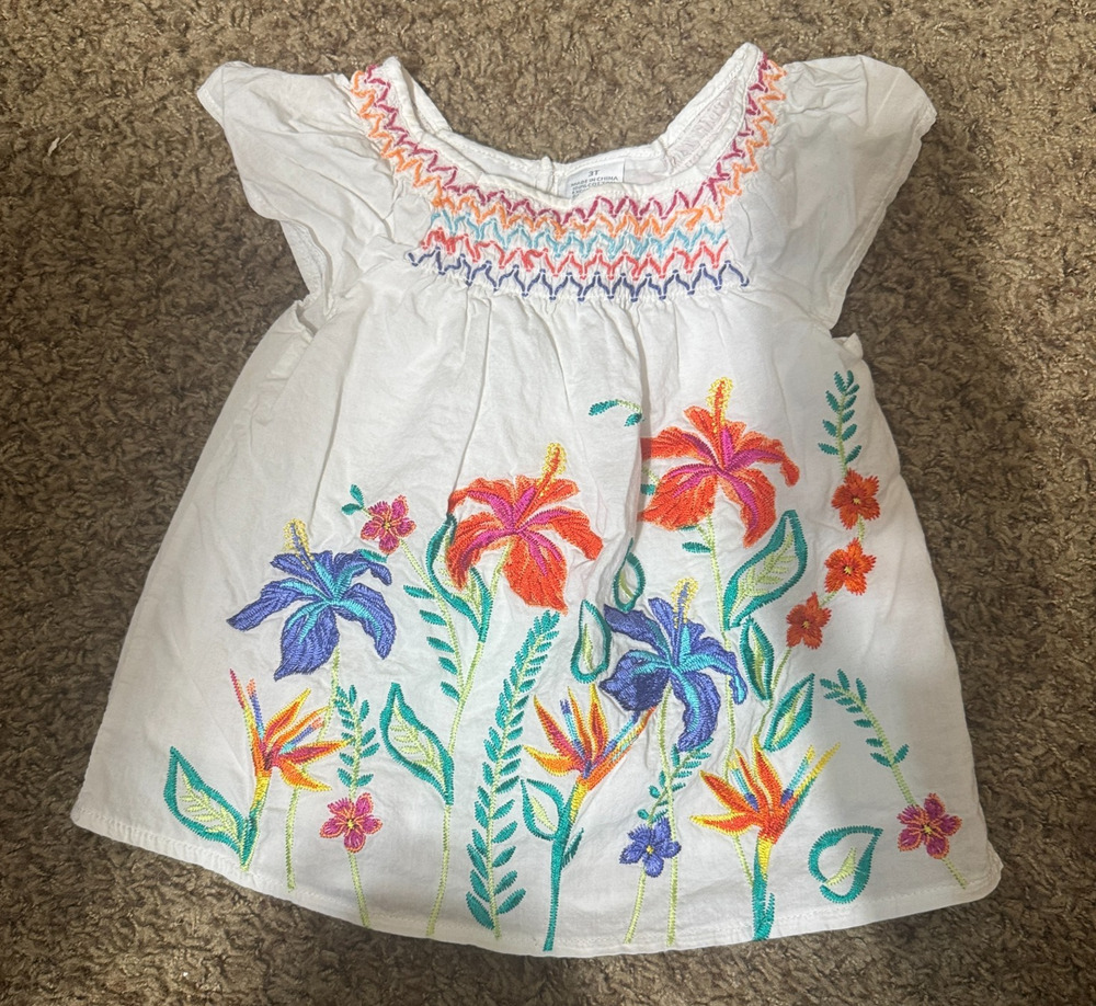 Vtg Y2K Girls Embroidered dress Kids R Us white floral 3T sundress colorful